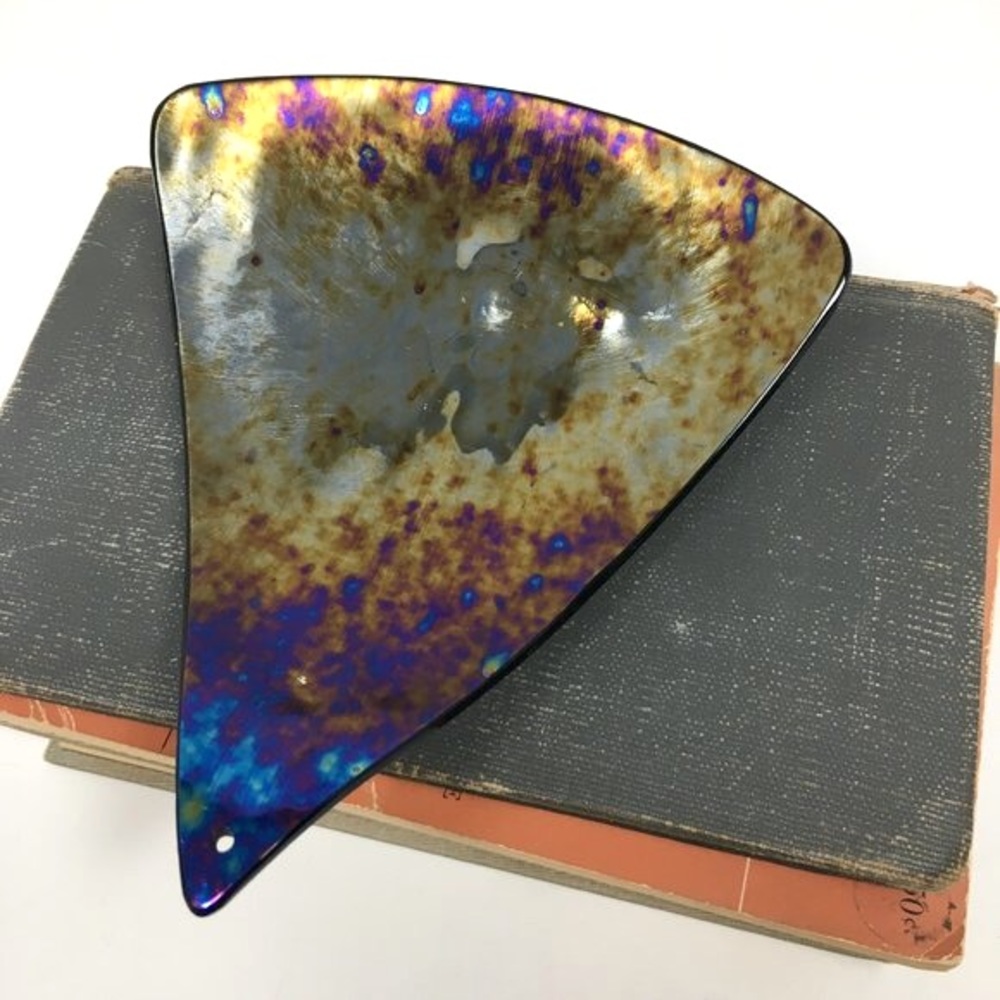 Artisan Dichroic Glass Iridescent Metallic Triangular Incense Burner Holder Dish